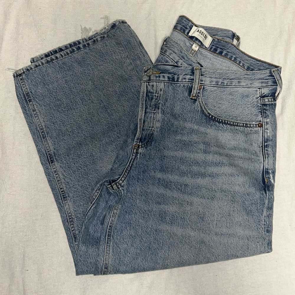 Agolde Criss Cross Straight Leg Jeans in Light Blue Wash